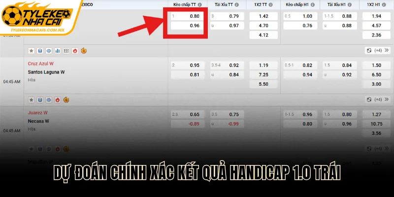 Dự đoán chính xác kết quả handicap 1.0 trái
